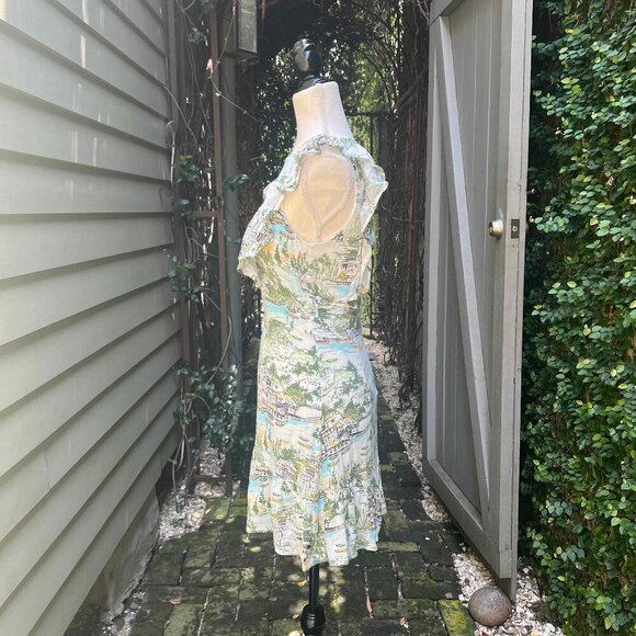 Sugarlips Francine Toile Print Ruffle Mini Dress Multi-Green Anthropologie - Picture 4 of 14